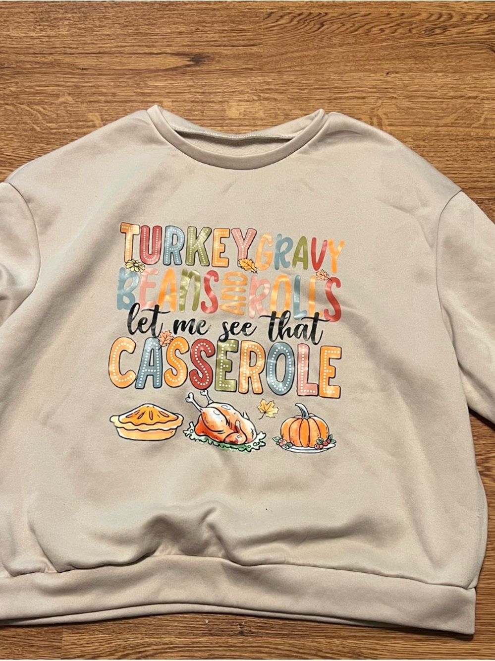 Thanksgiving Graphic Sweatshirt - Beige with Colorful Text